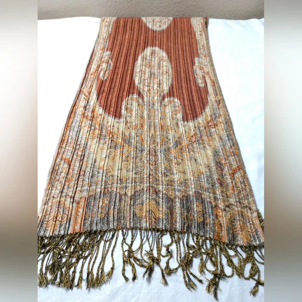 Golden Brown Fashion Scarf Lux Look Long Rectangle Soft with Fringe Gold Brown